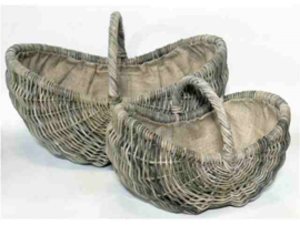 S/2 Handgevlochten open picknick manden met voering 71x55x47cm nr 902986
