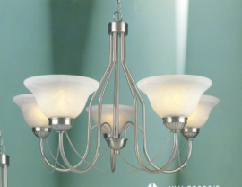 Mat nikkel hanglamp met 5 glazen kappen nr:20383/5