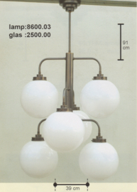 Kroonluchter bollenkroon  6-L d-39cm h-91cm met 25cm bollen nr 8600.03