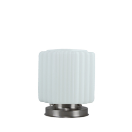 Getrapte tafellamp model blok mat nikkel met opaal kap Moscow 19cm nr 7Tp1-481.00