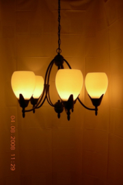 Mat zwarte hanglamp met 5 glazen bolvormige glazen nr:20302/5