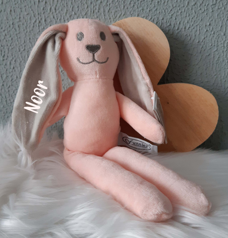 knuffel rammelaar konijn (met naam) roze