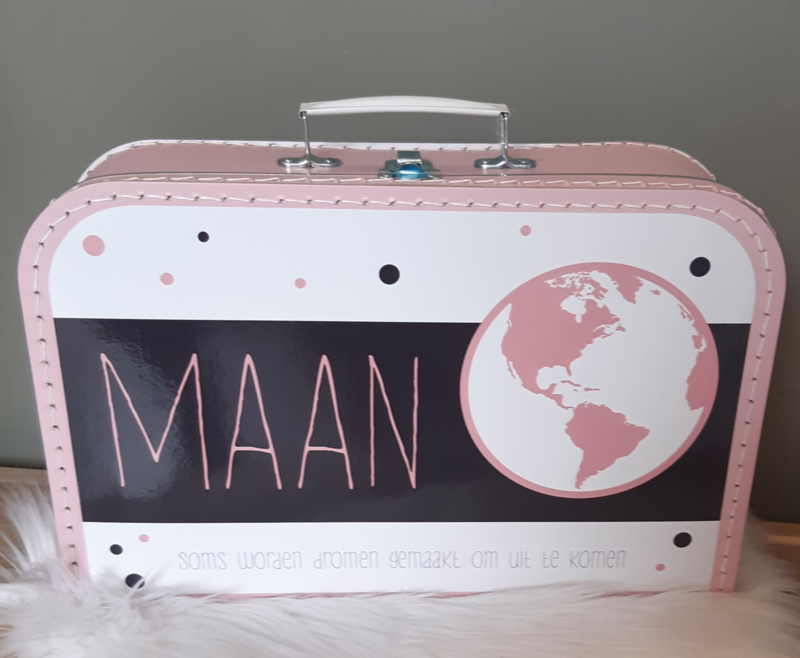 Koffertje met naam *Wereldbol roze* diverse kleuren
