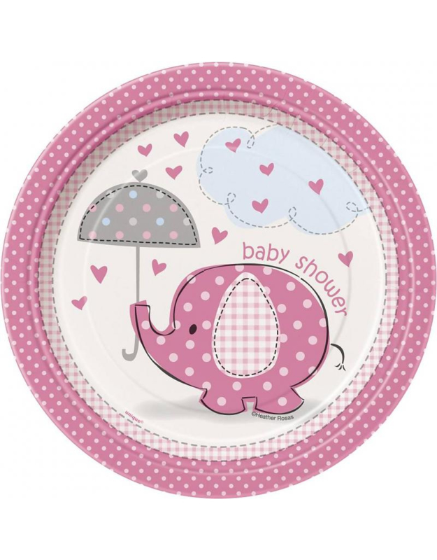 Babyshower bord olifant roze 18 cm