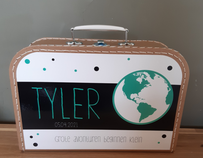 Koffertje met naam *Wereldbol groen* diverse kleuren