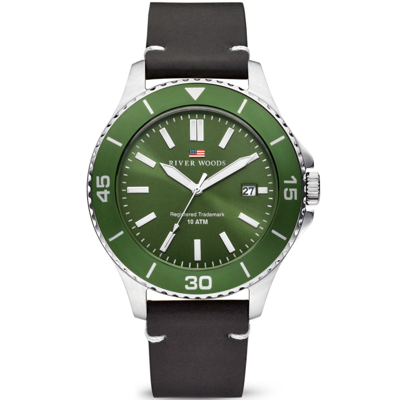 River Woods Herenhorloge 10ATM - Lederen Horlogeband Groen