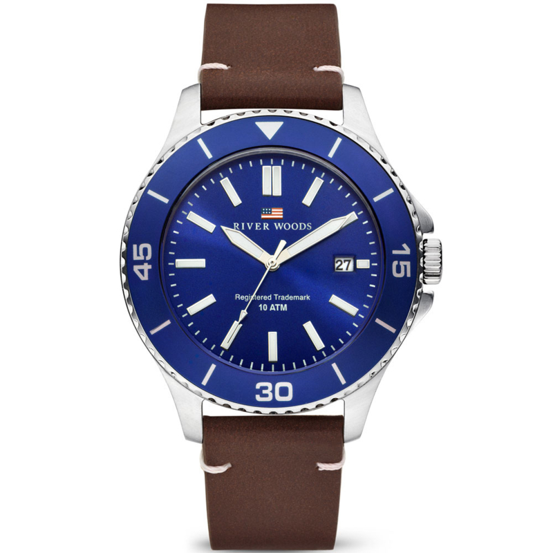 River Woods Herenhorloge 10ATM - Lederen Horlogeband Blauw