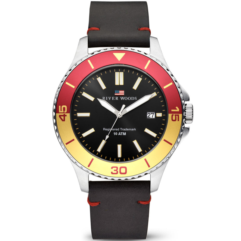 River Woods Herenhorloge 10ATM - Lederen Horlogeband Zwart/Fanta