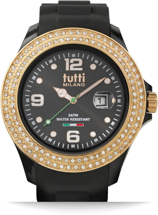 Tutti Milano Cristallo Horloge Zwart XL 48 mm