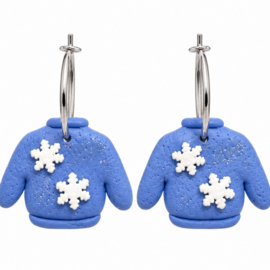 Oorbellen – dames – wintertrui - blauw – polymeerklei