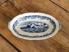 Boerenhoeve blauw Societe Ceramique ovaal schaaltje 24,5 cm