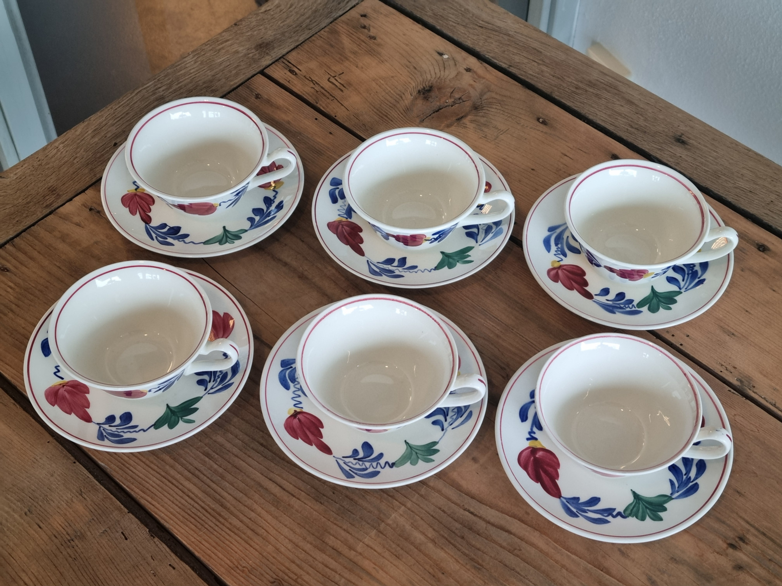 Oud Boerenbont Regout Royal Sphinx set 6x Thee Kop en schotel
