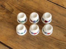 Oud Boerenbont Regout set 6x Eierdopje laag model