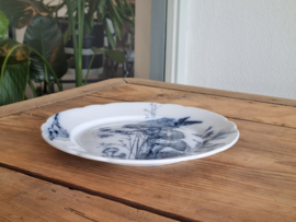 Petrus Regout decor Plata donkerblauw plat dinerbord 23,5 cm (vogel op paddestoel)