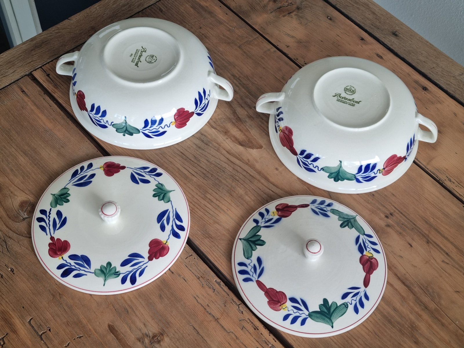 Boerenbont Boch set 2x dekschaal terrine Ø 20 cm (groen stempel)