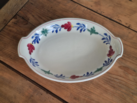 Oud Boerenbont Regout | Royal Sphinx hoge ovale schaal met greepjes 32 cm