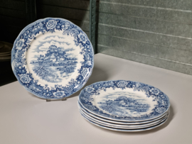Engels blauw Alfred Meakin English Village set 6x plat dinerbord 25 cm