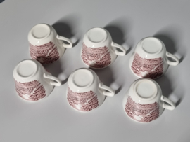 Engels rood Grindley Country Inns set 6x Koffie kopje met schotel (witte binnenkant)