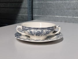 Engels blauw/grijs Crown Ducal Bristol soepkom met schotel