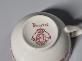 Engels rood Crown Ducal Bristol Kop en schotel 9 cm