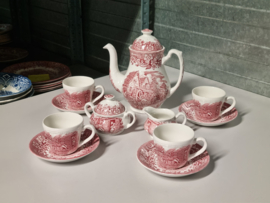 Engels rood 17th Century England Royal Tudor Ware Staffordshireset Koffieservies 4-persoons