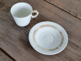 Societe Ceramique creme met goudluster set 6x Kop en schotel