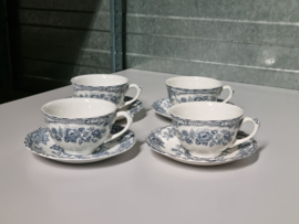 Engels blauw/grijs Crown Ducal Bristol set 4x kop en schotel (wit aardewerk)