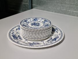 Engels blauw Johnson Bros Indies gebaksstel 11p