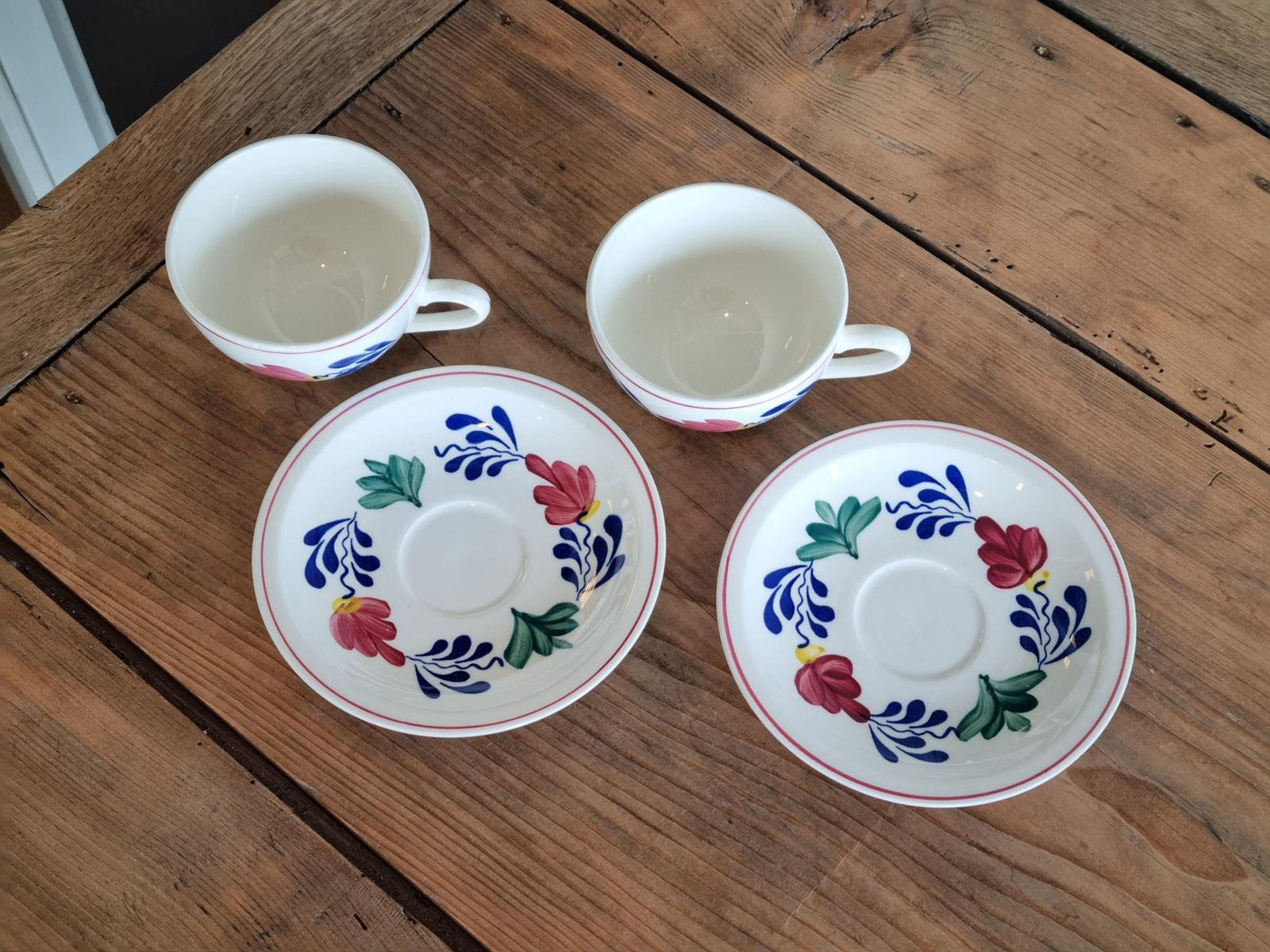 Oud Boerenbont Regout | Royal Sphinx  Set 2x Thee Kop en Schotel (zeldzaam model)