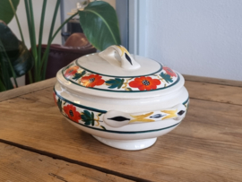 Apart Boerenbont Regout  Dekschaal Terrine vintage oranje/groen