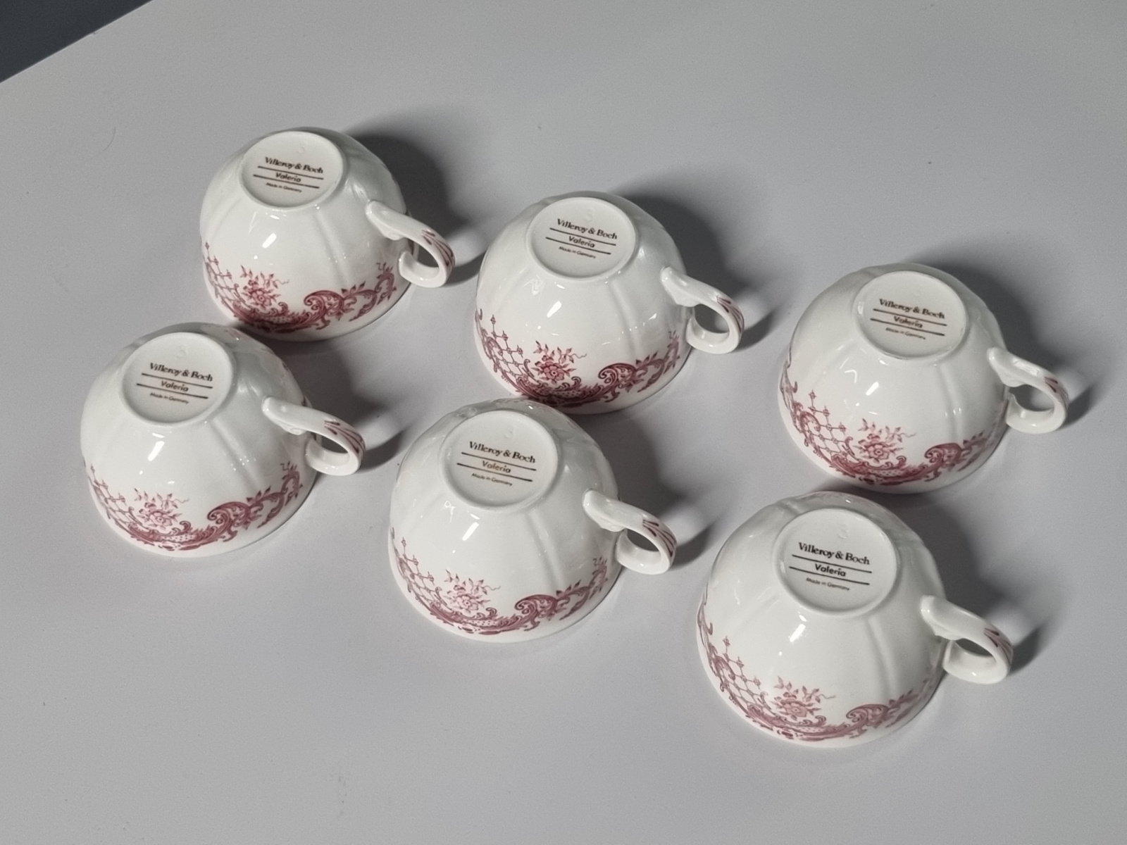 Villeroy en Boch Valeria rood set 6x Thee Kop en schotel 8,5 cm (bruine stmepel)