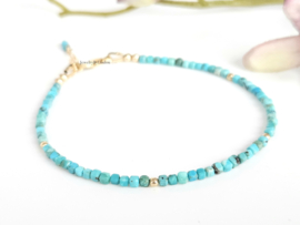 Arizona Turquoise edelstenen kralen armband, leverbaar 14k goldfilled - 925 sterling zilver